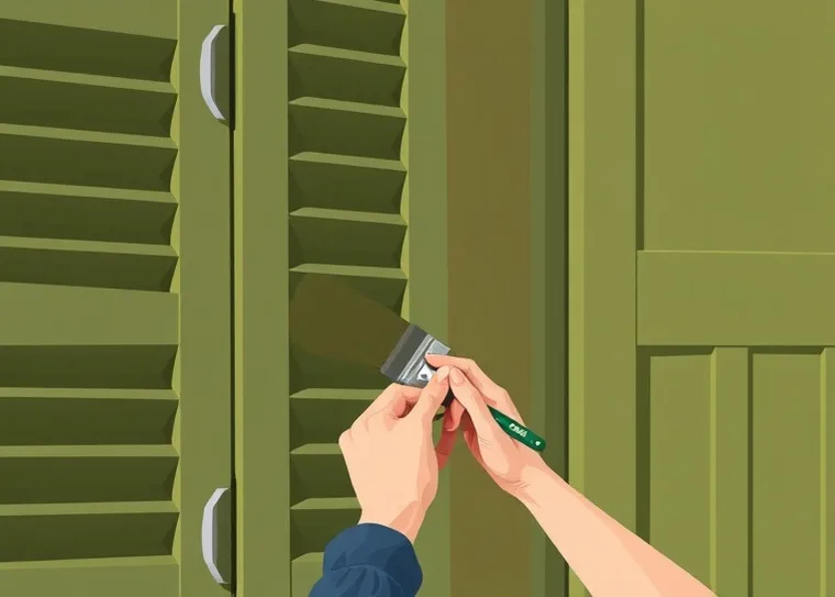 Mise en peinture au pinceau de volets et d'encadrements en bois