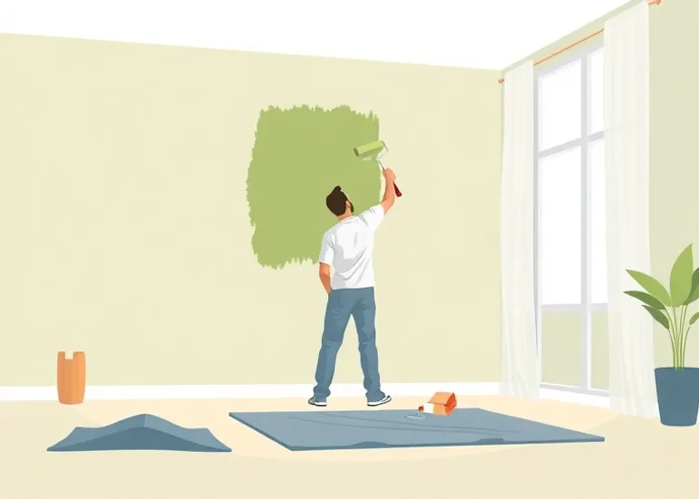 Peintre appliquant la peinture au rouleau sur un mur de salon